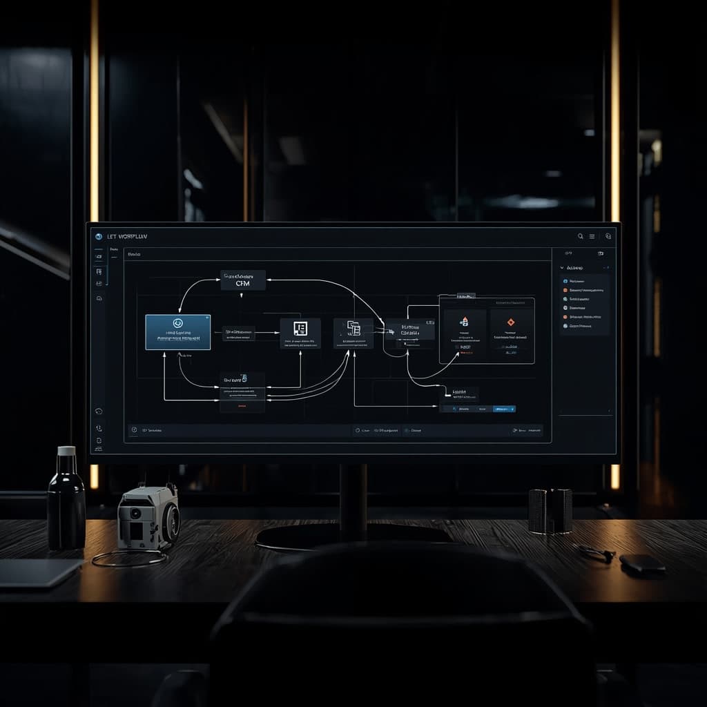 Business automation workflow dashboard connecting lead, task and operational processes